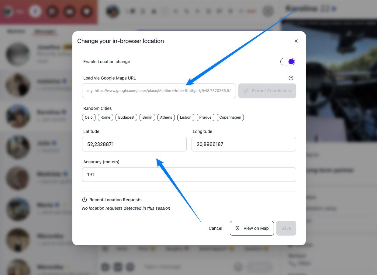 Location Change Popup Screenshot